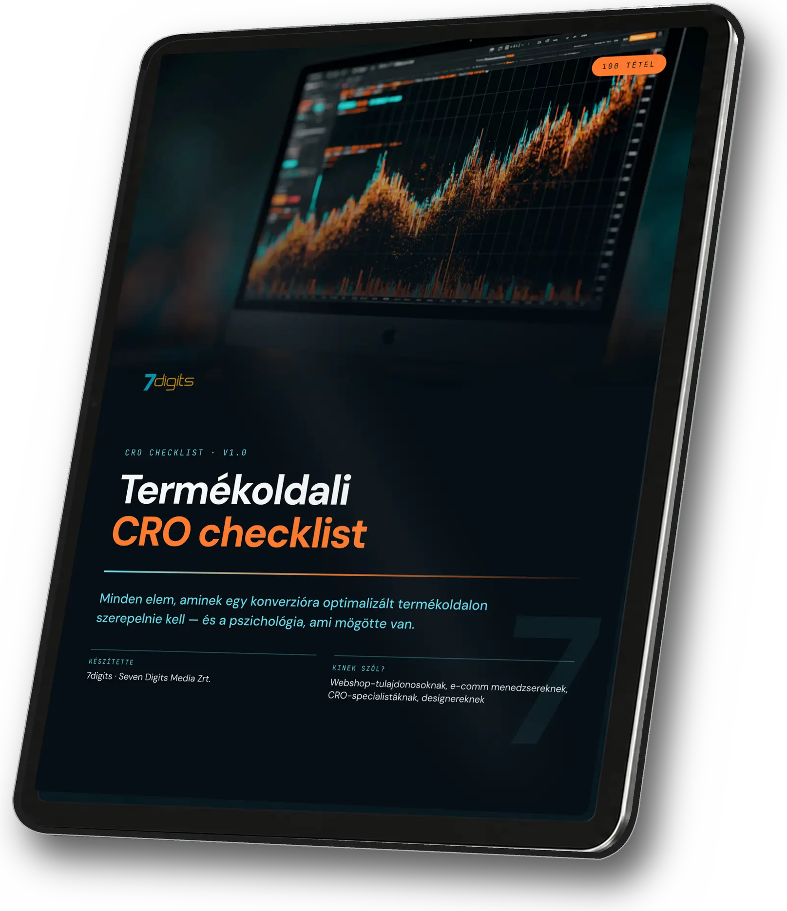 A Termékoldali CRO checklist borítója egy tableten