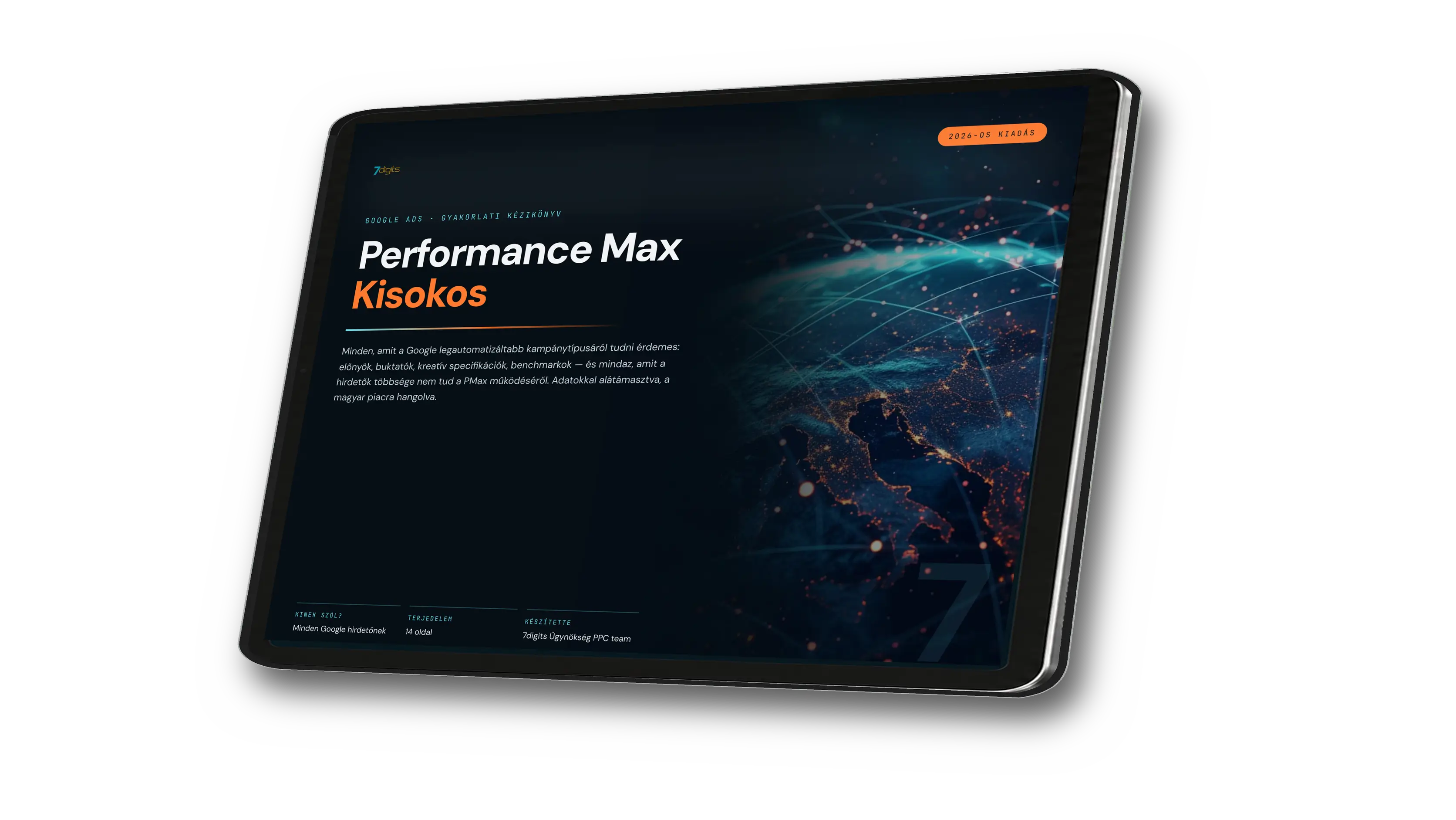 A Google Performance Max Kisokos borítója egy tableten