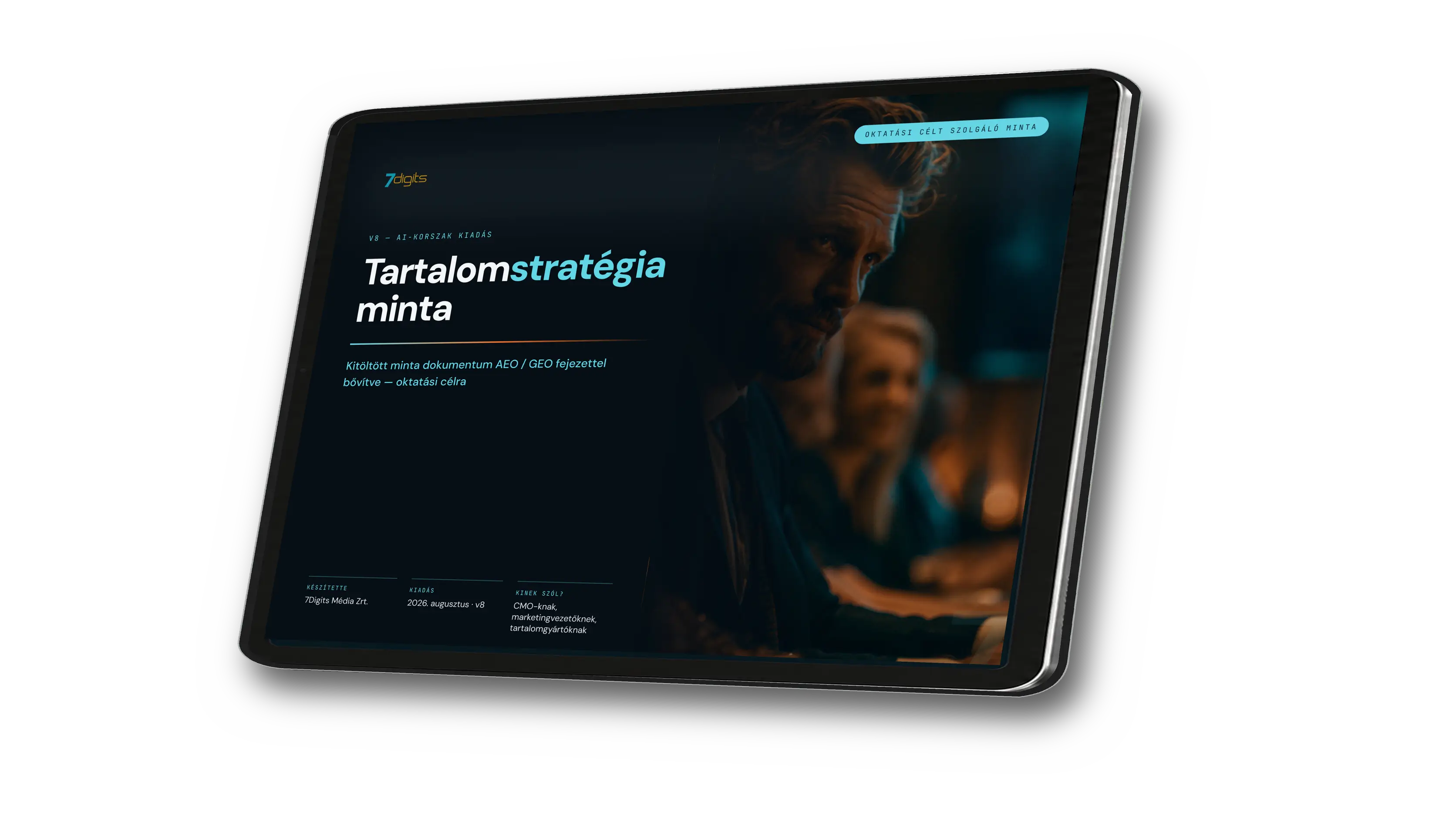A Tartalomstratégia minta borítója egy tableten