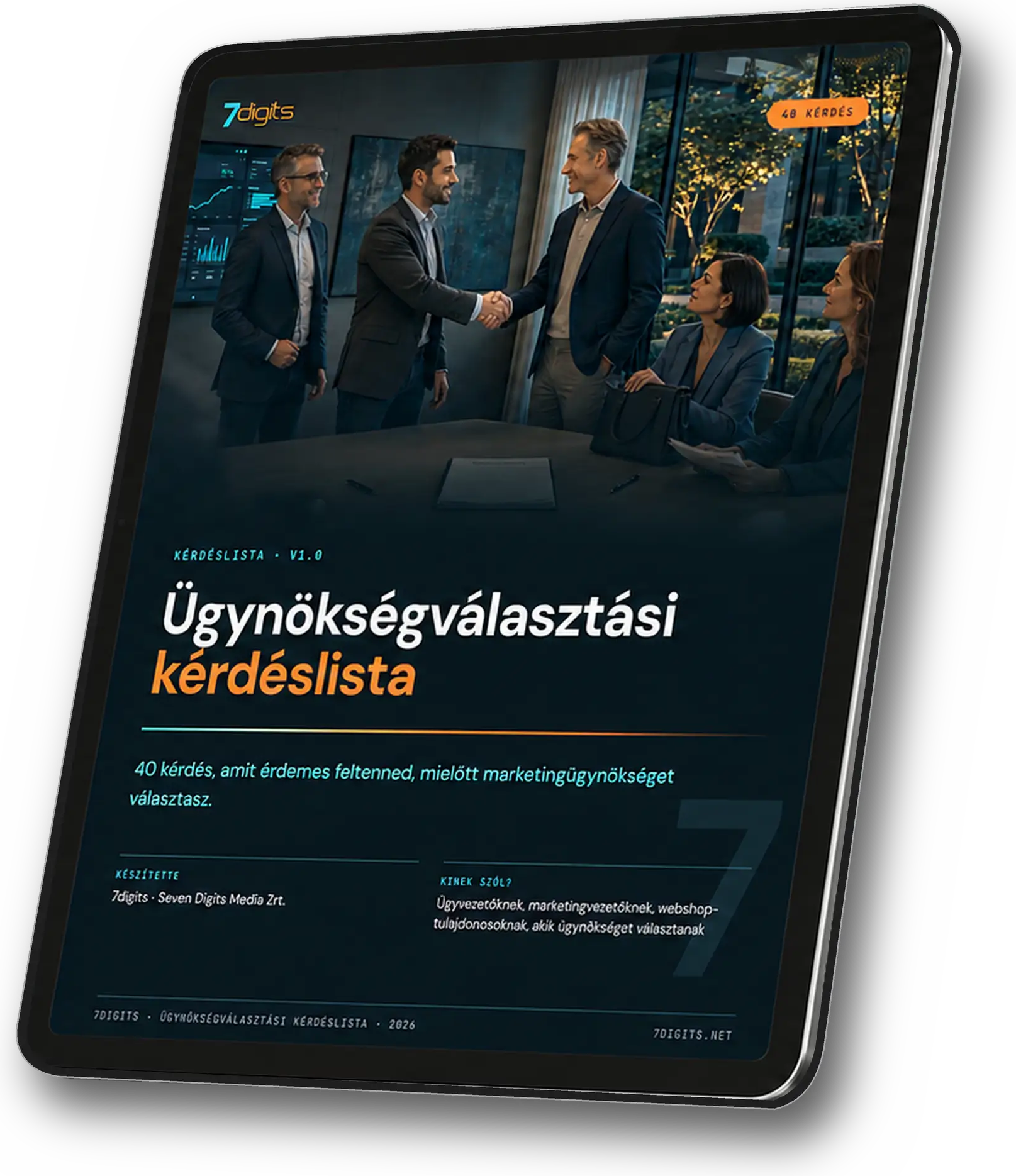 Az Ügynökségválasztási kérdéslista borítója egy tableten