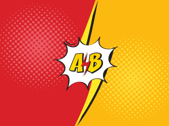 A/B tesztelés cover egy piros és sárga háttér előti A vs B felirattal