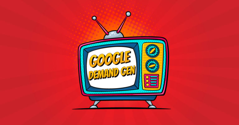 Google Demnad Gen felirat egy képregényes TV-n piros háttér előtt