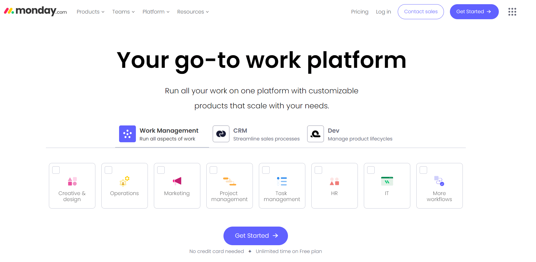 saas_weboldal_szövegírása Screenshot a monday.com főoldaláról, ahol jól látszanak a fent említett weboldal szövegírás szempontok