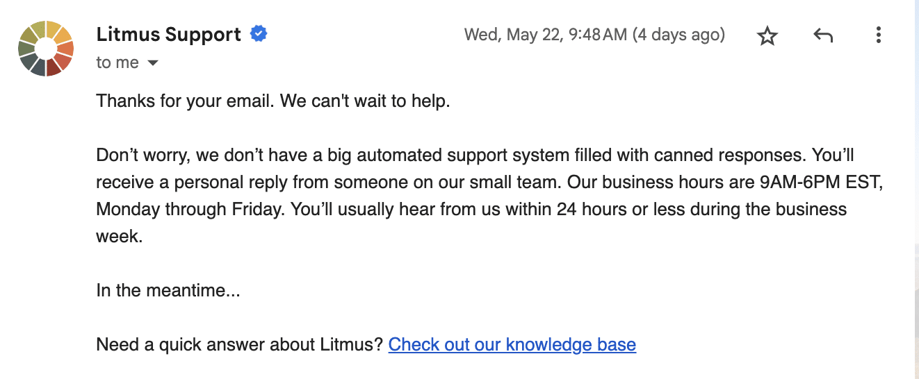 Litmus support automata válasz e-mail szövege
