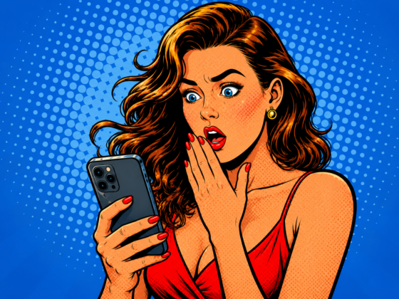 Mikrodráma epizódjait néző nő comic stílusban